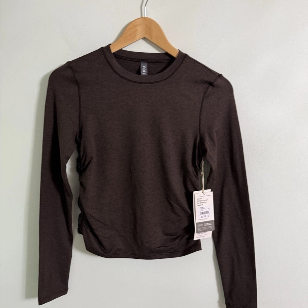 NWT VUORI LONG SLEEVE RUCHED HALO TEE DARK JAVA HEATHER SIZE MEDIUM